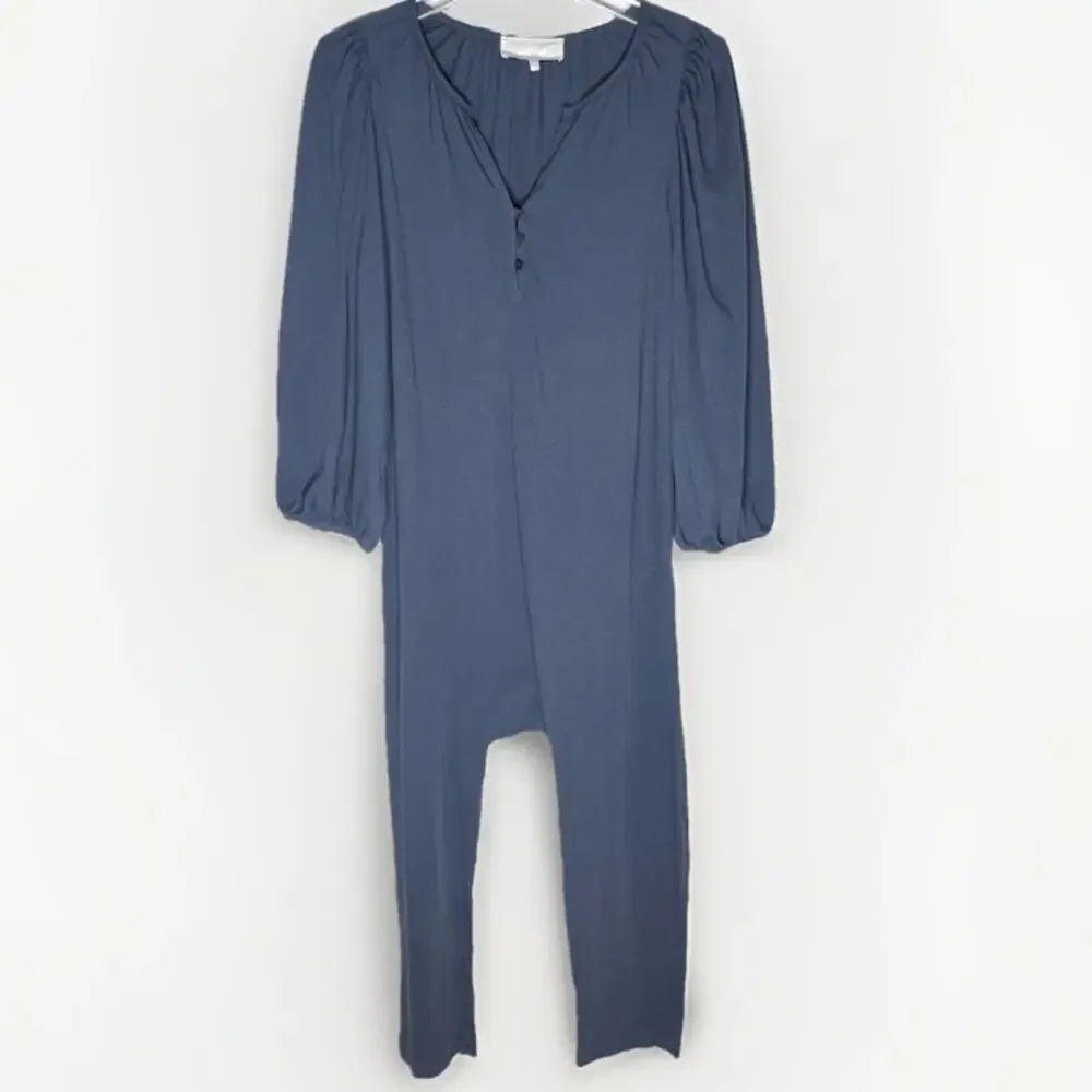 The Great. The Romantic Sleeve Sleep Romper in Navy Blue Sz S
